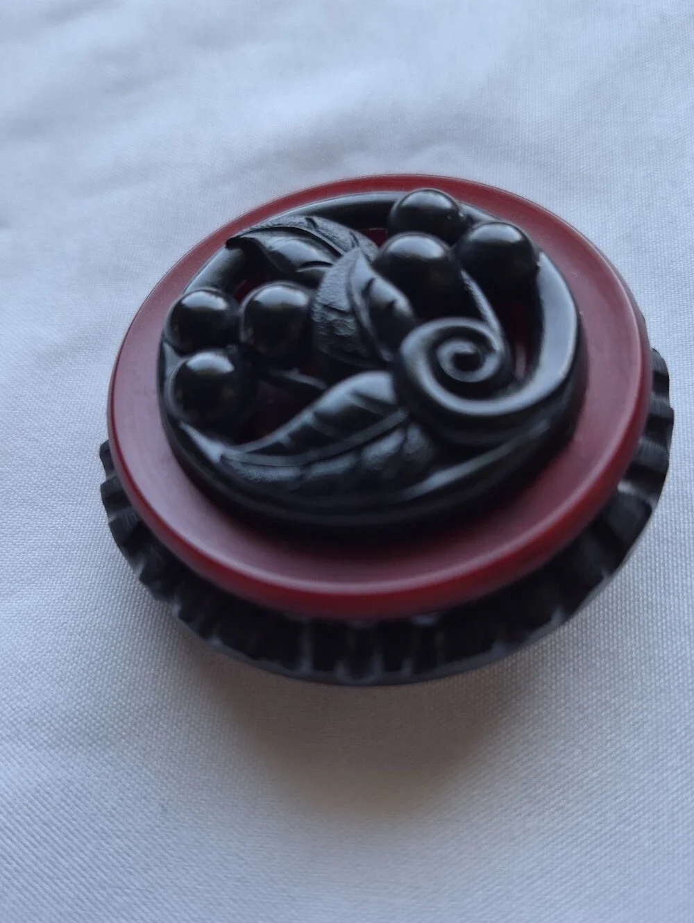 Vintage Russian Handcrafted 3D Cherry Brooch Black Red Layered Rare Signed